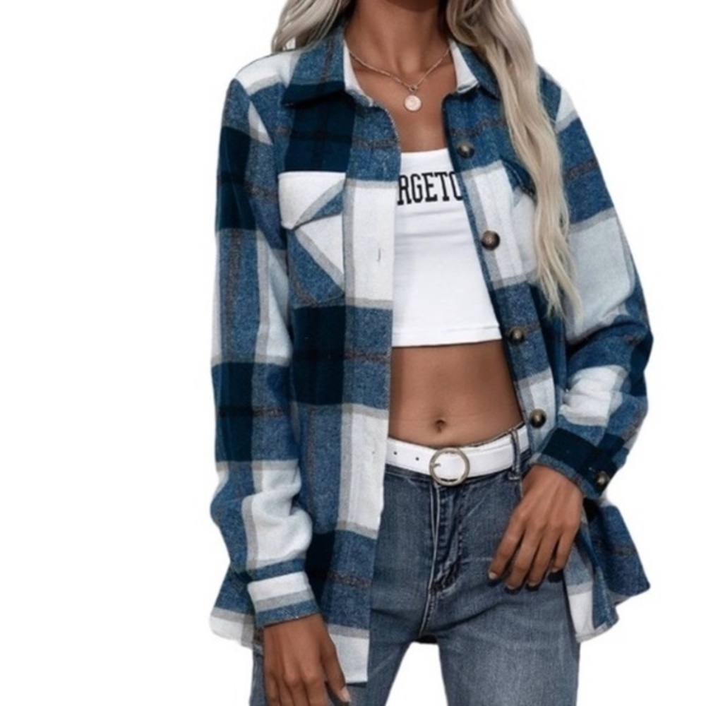 PLAID BUTTON DOWN SHACKET JACKET BLUE‎ SIZES SMALL - MEDIUM - LARGE - XLARGE